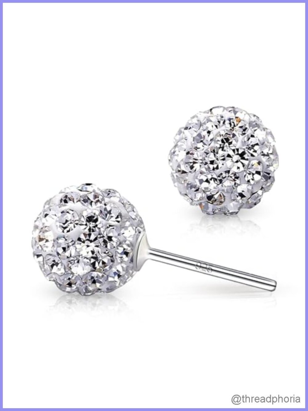 925 Sterling Silver Crystal Disco Ball Dangle Hook Stud Earrings